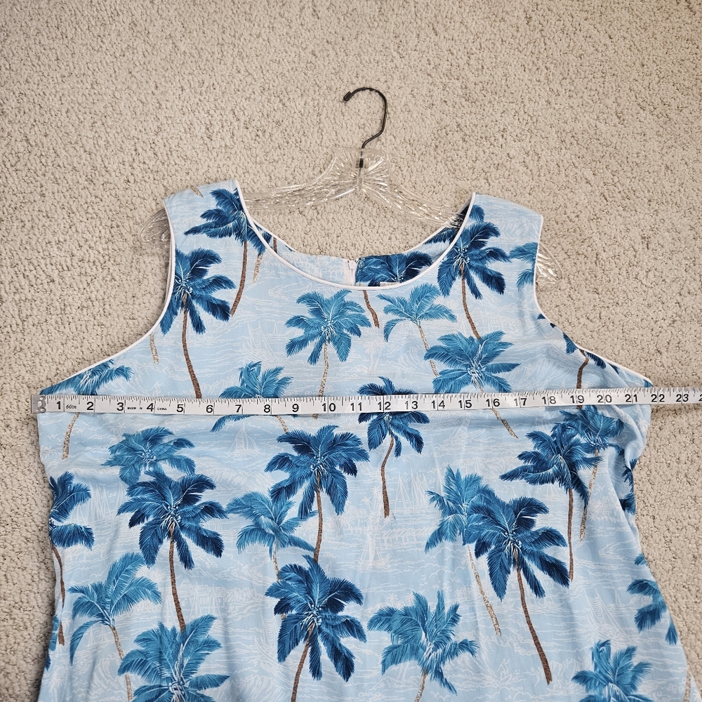 Halekulani Hawaiian Dress Midi Sleeveless Tropical Blue Rayon Vacation Beach 2xl - Picture 7 of 8